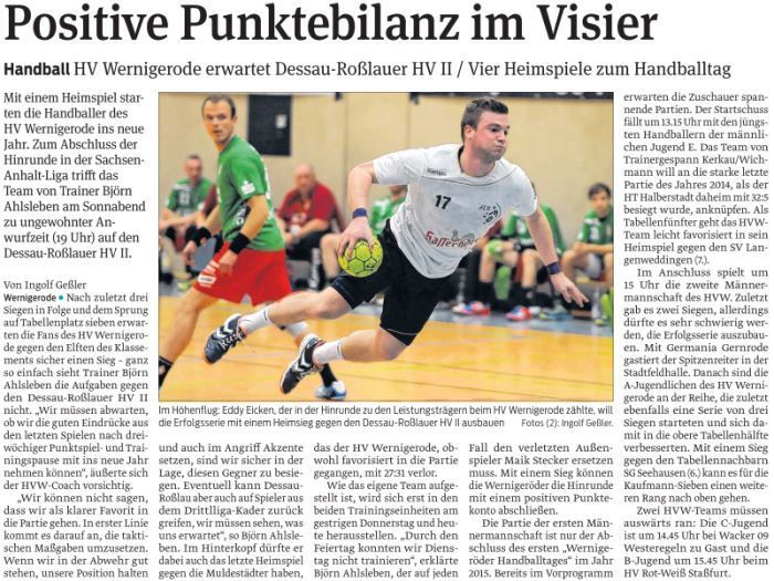 Vorbericht zum ersten Handballtag in 2015 der Volksstimme